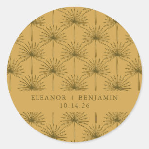 Palmblad botanische mosterdgele aangepaste trouw ronde sticker