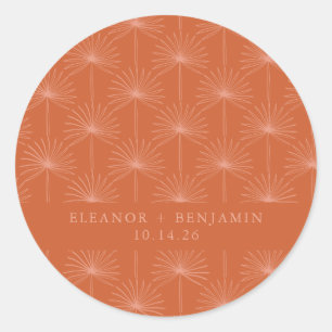 Palmblad botanische verbrande oranje aangepaste tr ronde sticker
