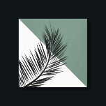 Palmblad Canvas Afdruk<br><div class="desc">Minimale vormgeving in Scandinavische stijl met zwarte bladversiering en witte en groene driehoeken</div>