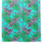 Palmblad coleus tropisch blauw roze groen douchegordijn (Voorkant)