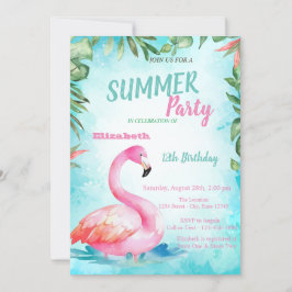 Palmblad, Cute Flamingo's Verjaardagsfeestje Kaart