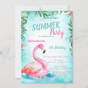 Palmblad, Cute Flamingo's Verjaardagsfeestje Kaart