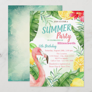 Palmblad, Flamingo Zwembad Verjaardagsfeestje Kaart