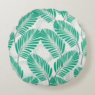 Palmblad Floral: wit  Rond Kussen