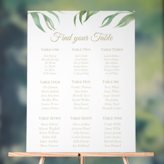 Palmblad Goud Tekst Acryl 9 Tafelplan Bord (Neutraal)
