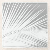 Palmblad - grijs en wit glazen onderzetter (Voorkant)