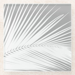 Palmblad - grijs en wit glazen onderzetter