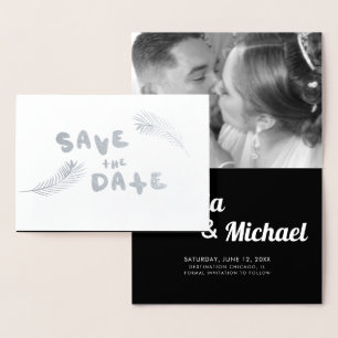 Palmblad Handgetekende letters save the date   Folie Kaarten