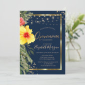 Palmblad Hibiscus, Lichten, Hout, Lijst Quinceaner Kaart (Staand voorkant)