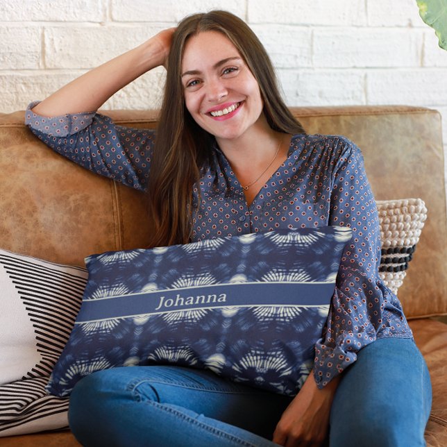 Palmblad in Delfts Blauw, aanpasbaar Accent Kussen (Creator heeft geüpload)