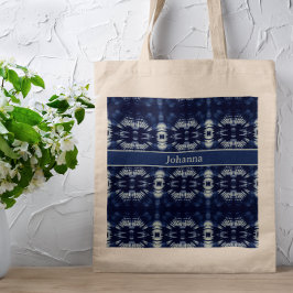 Palmblad in Delfts Blauw, aanpasbaar Tote Bag