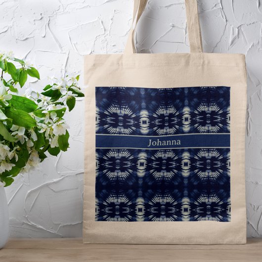 Palmblad in Delfts Blauw, aanpasbaar Tote Bag