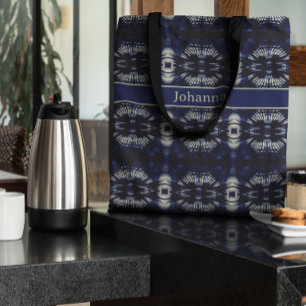 Palmblad in Delfts Blauw, aanpasbaar Tote Bag