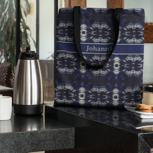 Palmblad in Delfts Blauw, aanpasbaar Tote Bag