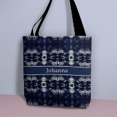 Palmblad in Delfts Blauw, aanpasbaar Tote Bag