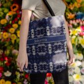 Palmblad in Delfts Blauw, aanpasbaar Tote Bag
