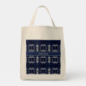 Palmblad in Delfts Blauw, aanpasbaar Tote Bag (Achterkant)