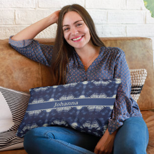 Palmblad in Delfts Blauw Persoonlijk Symmetrisch Accent Kussen
