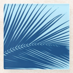 Palmblad - kobalt en sky blue glazen onderzetter