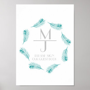 Palmblad Logo Tropisch Trouwboek Bord Poster