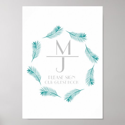 Palmblad Logo Tropisch Trouwboek Bord Poster (Voorkant)