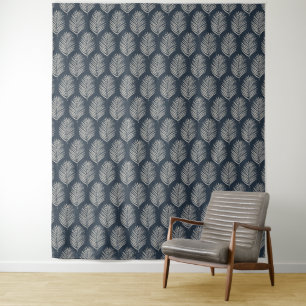 Palmblad marineblauw en crème wandkleed