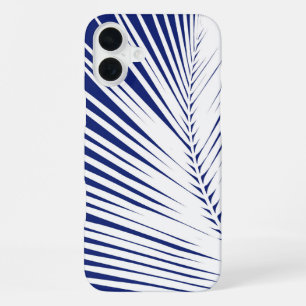 Palmblad - marineblauw en wit iPhone 16 plus hoesje
