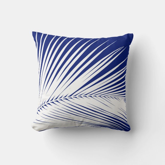 Palmblad - marineblauw en wit kussen (Voorkant)
