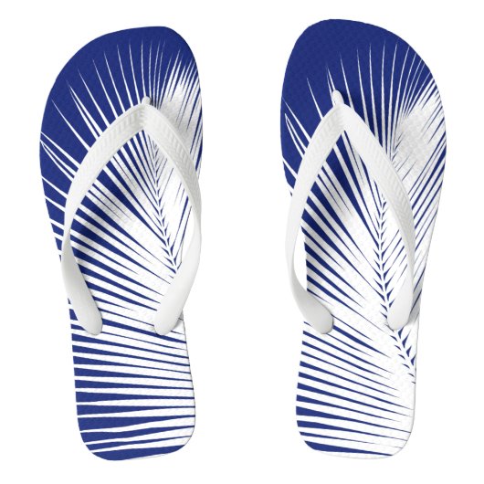 Palmblad - marineblauw en wit teenslippers (Voetbed)