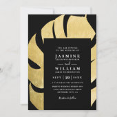 Palmblad op zwarte elegante chic QR-code bruiloft Kaart (Voorkant)