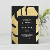 Palmblad op zwarte elegante chic QR-code bruiloft Kaart (Staand voorkant)