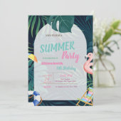 Palmblad roze flamingo verjaardag kaart (Staand voorkant)