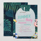 Palmblad roze flamingo verjaardag kaart (Voorkant / Achterkant)