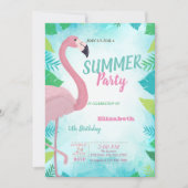 Palmblad, Roze Flamingo, Zomer Verjaardagsfeestje Kaart (Voorkant)