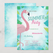 Palmblad, Roze Flamingo, Zomer Verjaardagsfeestje Kaart (Voorkant / Achterkant)