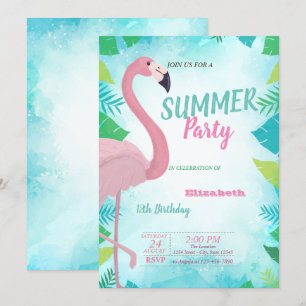 Palmblad, Roze Flamingo, Zomer Verjaardagsfeestje Kaart