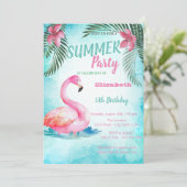 Palmblad, roze flamingo's Verjaardag Kaart (Staand voorkant)