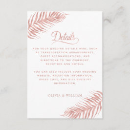 Palmblad Roze Goud Witte Elegante Trouwdetails Informatiekaartje