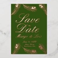Palmblad Save the Date Groen Goud Gedrukt