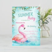 Palmblad, schattig flamingo's verjaardagsfeestje kaart (Staand voorkant)