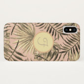Palmblad tropisch roze perzik gouden monogram Case-Mate iPhone case (Achterkant (horizontaal))