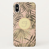 Palmblad tropisch roze perzik gouden monogram Case-Mate iPhone case (Achterkant)