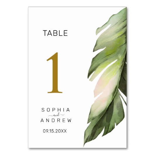 Palmblad Tropische Bloemen Bruiloft Tafel Nummers  Kaart (Achterkant)