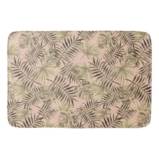 Palmblad tropische perzik roze en goud badmat (Voorkant)