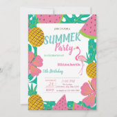 Palmblad, tropische vruchten roze flamingo verjaar kaart (Voorkant)