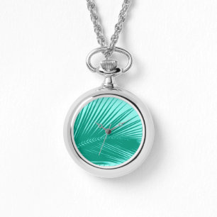 Palmblad - Turquoise en aqua Horloge