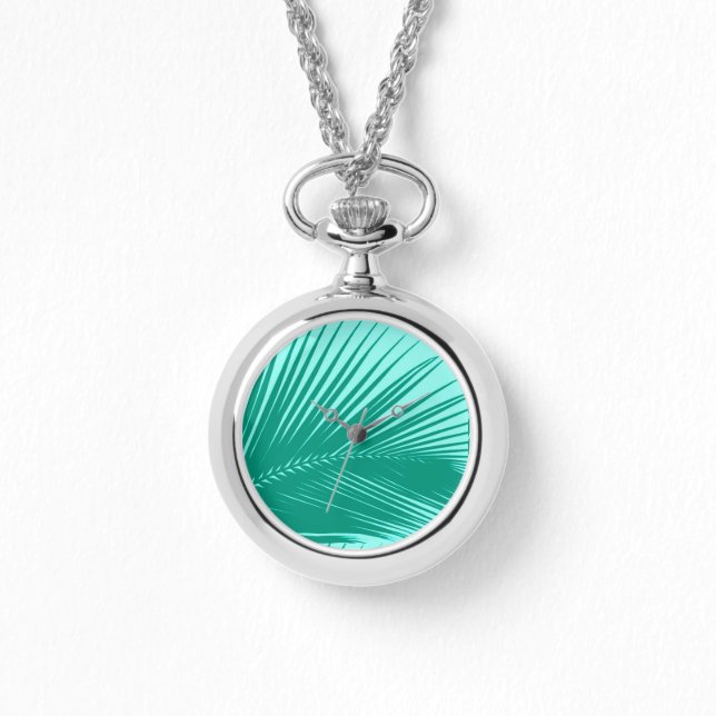 Palmblad - Turquoise en aqua Horloge (Voorkant)