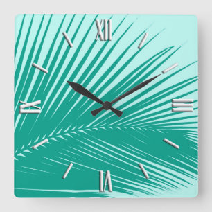 Palmblad - Turquoise en aqua Vierkante Klok