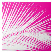 Palmblad - wit op fuchsia roze tegeltje (Voorkant)