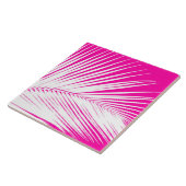 Palmblad - wit op fuchsia roze tegeltje (Zijkant)